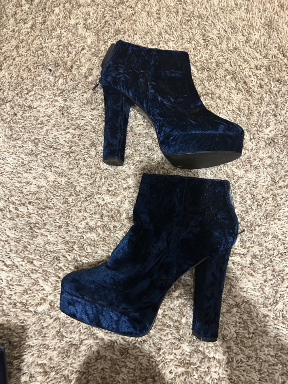 ASOS Navy Velvet Platform Ankle Boots